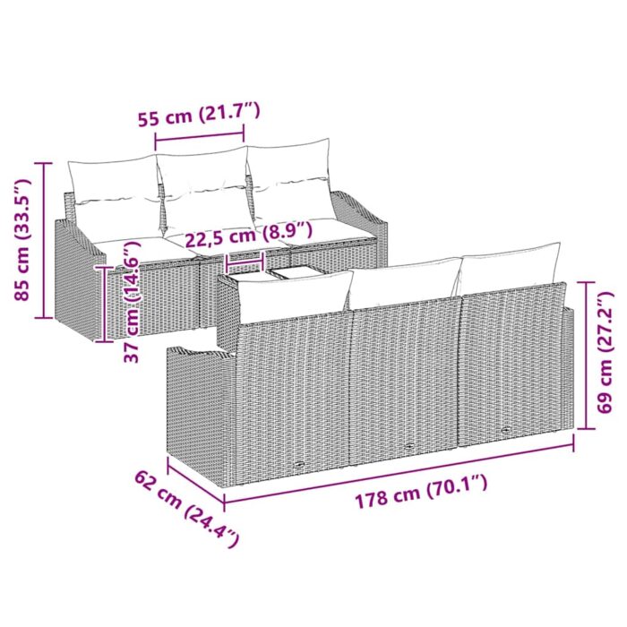 Sofa Set mit Kissen 7 pcs Schwarz und Creme Poly-Rattan – Bild 11