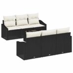Sofa Set mit Kissen 7 pcs Schwarz und Creme Poly-Rattan – Bild 2