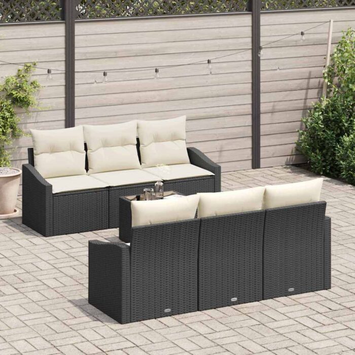 Sofa Set mit Kissen 7 pcs Schwarz und Creme Poly-Rattan – Bild 3