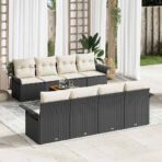 Gartensofa-set mit Speicher 9 pcs Schwarz und Creme Poly-Rattan