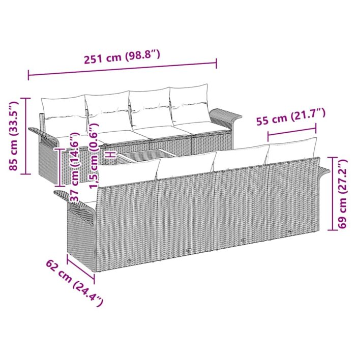 Gartensofa-set mit Speicher 9 pcs Schwarz und Creme Poly-Rattan – Bild 11