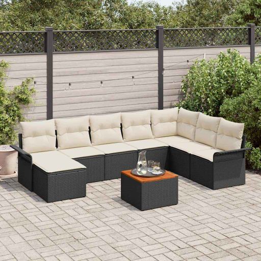 3356031_1.jpg Gartensofa-set mit Speicher 9 pcs Schwarz und Creme Poly-Rattan – Bild 1