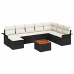 Gartensofa-set mit Speicher 9 pcs Schwarz und Creme Poly-Rattan – Bild 2