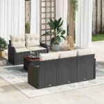 Gartensofa-set mit Speicher 6 pcs Schwarz und Creme Poly-Rattan