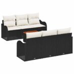 Gartensofa-set mit Speicher 7 pcs Schwarz und Creme Poly-Rattan – Bild 2
