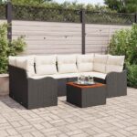 Gartensofa-set mit Speicher 7 pcs Schwarz und Creme Poly-Rattan