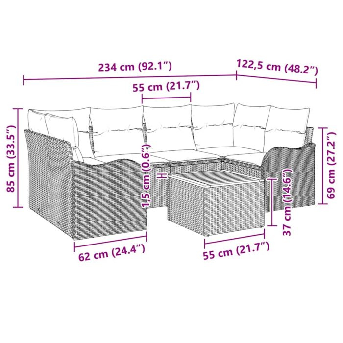 Gartensofa-set mit Speicher 7 pcs Schwarz und Creme Poly-Rattan – Bild 13