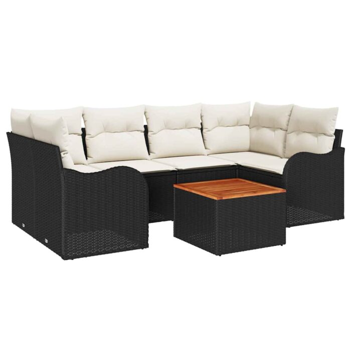 Gartensofa-set mit Speicher 7 pcs Schwarz und Creme Poly-Rattan – Bild 2