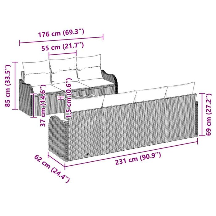 Gartensofa-set mit Speicher 8 pcs Schwarz und Creme Poly-Rattan – Bild 11
