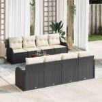 Gartensofa-set mit Speicher 9 pcs Schwarz und Creme Poly-Rattan