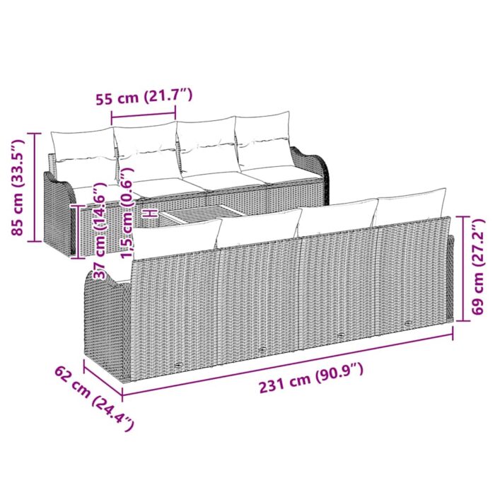 Gartensofa-set mit Speicher 9 pcs Schwarz und Creme Poly-Rattan – Bild 11