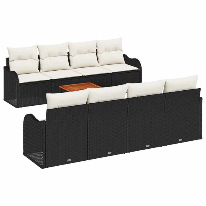 Gartensofa-set mit Speicher 9 pcs Schwarz und Creme Poly-Rattan – Bild 2