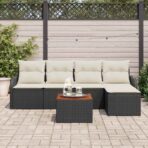 Gartensofa-set mit Speicher 6 pcs Schwarz und Creme Poly-Rattan