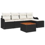 Gartensofa-set mit Speicher 6 pcs Schwarz und Creme Poly-Rattan – Bild 2