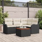 Gartensofa-set mit Speicher 5 pcs Schwarz und Creme Poly-Rattan