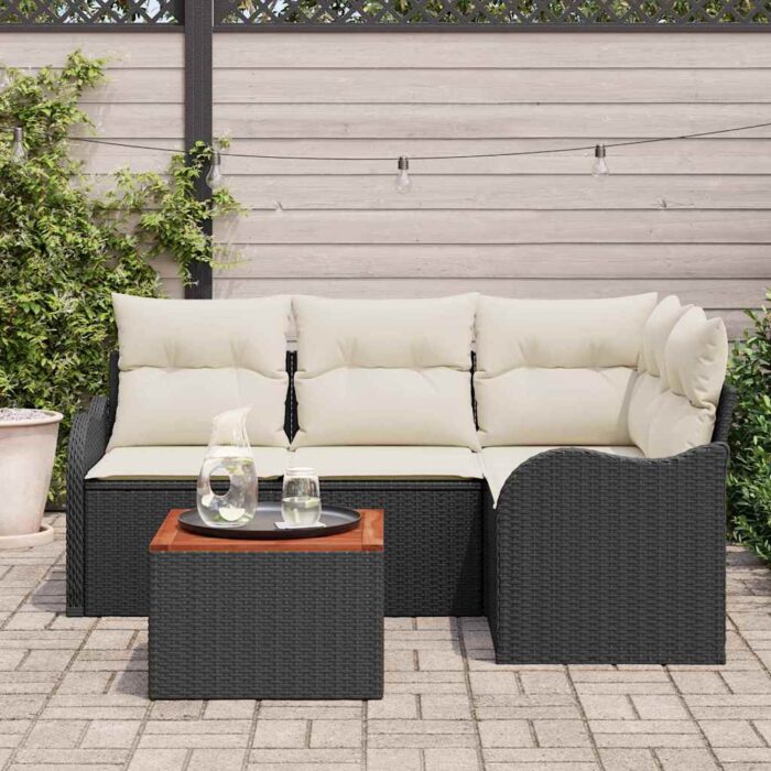 Gartensofa-set mit Speicher 5 pcs Schwarz und Creme Poly-Rattan – Bild 3