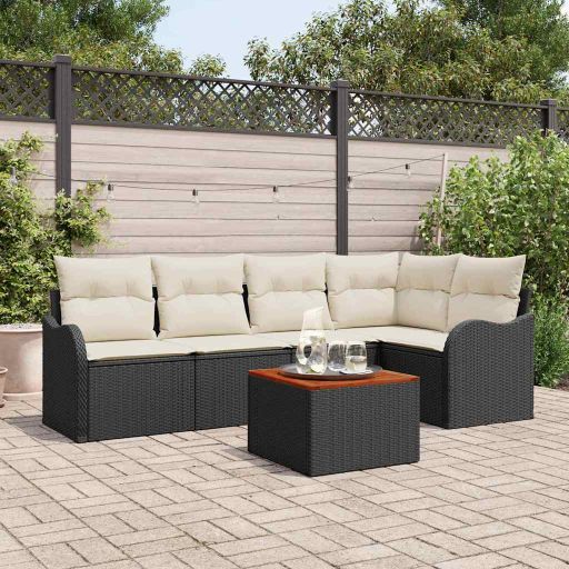 3356122_1.jpg Gartensofa-set mit Speicher 6 pcs Schwarz und Creme Poly-Rattan – Bild 1