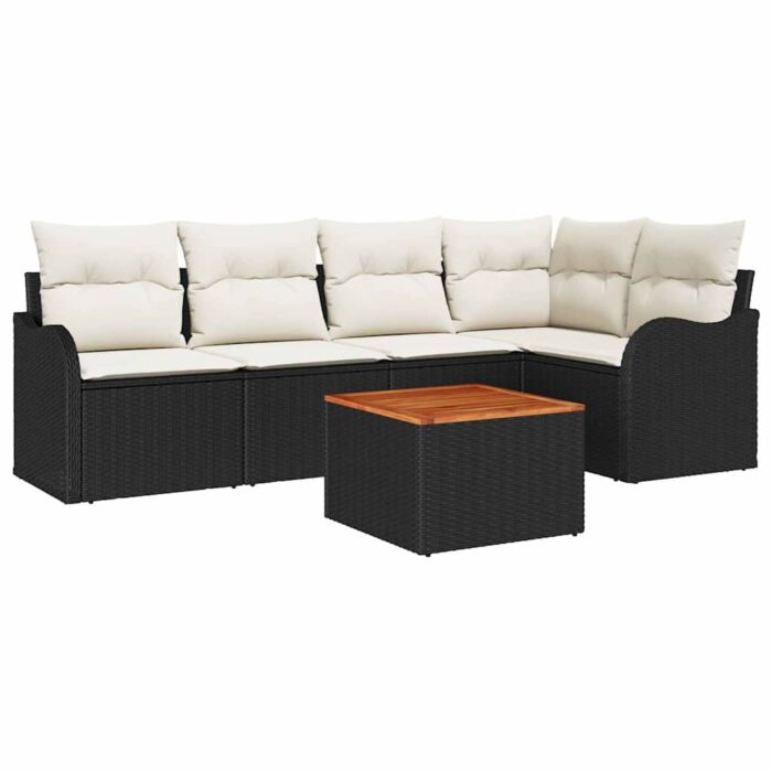 Gartensofa-set mit Speicher 6 pcs Schwarz und Creme Poly-Rattan – Bild 2