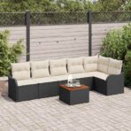 Gartensofa-set mit Speicher 7 pcs Schwarz und Creme Poly-Rattan