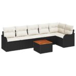 Gartensofa-set mit Speicher 7 pcs Schwarz und Creme Poly-Rattan – Bild 2