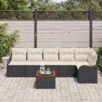 Gartensofa-set mit Speicher 7 pcs Schwarz und Creme Poly-Rattan – Bild 3