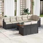 Gartensofa-set mit Speicher 9 pcs Schwarz und Creme Poly-Rattan