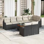 Gartensofa-set mit Speicher 9 pcs Schwarz und Creme Poly-Rattan