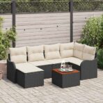 Gartensofa-set mit Speicher 7 pcs Schwarz und Creme Poly-Rattan