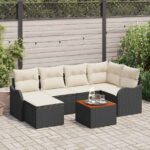 Gartensofa-set mit Speicher 7 pcs Schwarz und Creme Poly-Rattan