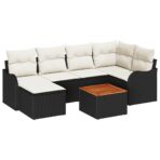 Gartensofa-set mit Speicher 7 pcs Schwarz und Creme Poly-Rattan – Bild 2