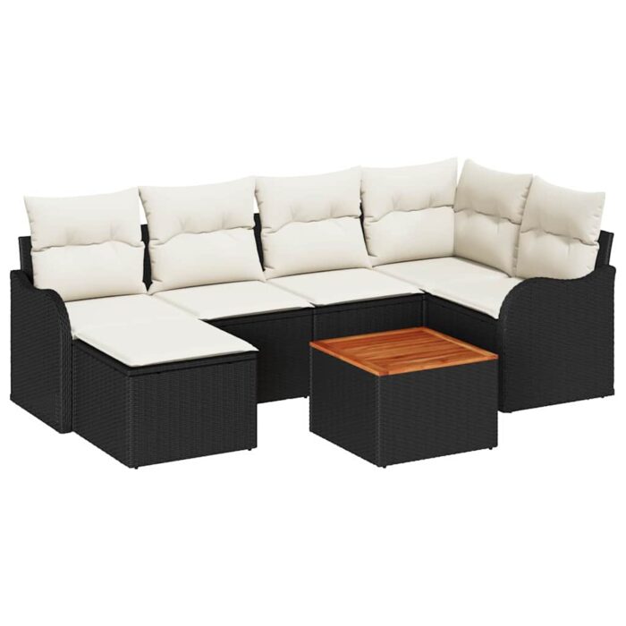 Gartensofa-set mit Speicher 7 pcs Schwarz und Creme Poly-Rattan – Bild 2