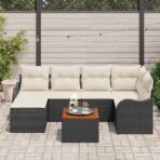 Gartensofa-set mit Speicher 7 pcs Schwarz und Creme Poly-Rattan – Bild 3