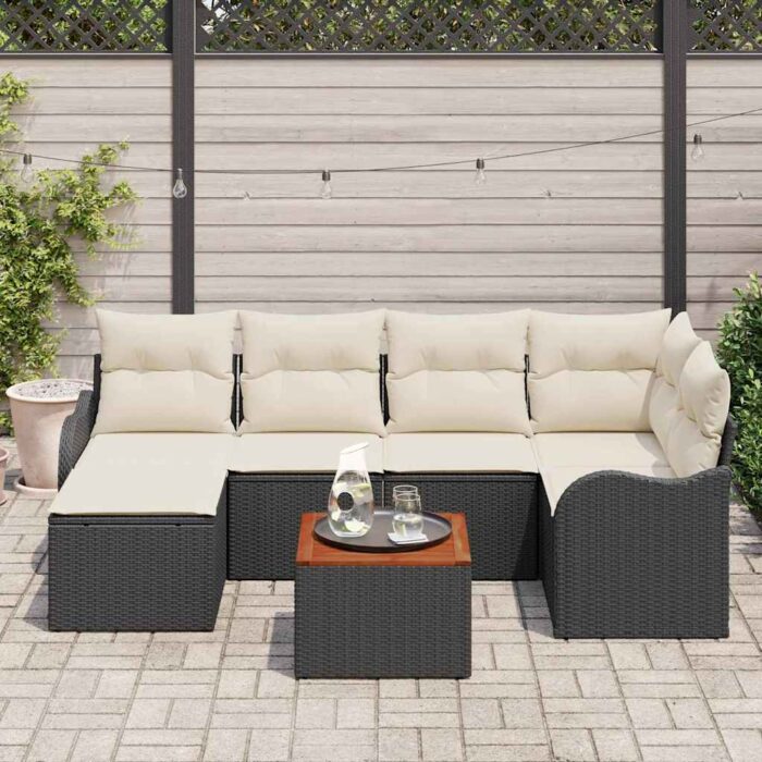 Gartensofa-set mit Speicher 7 pcs Schwarz und Creme Poly-Rattan – Bild 3
