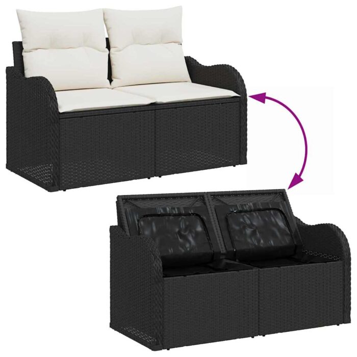 Gartensofa-set mit Speicher 8 pcs Schwarz und Creme Poly-Rattan – Bild 11