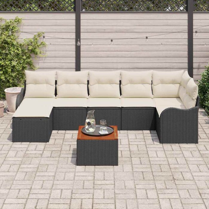Gartensofa-set mit Speicher 8 pcs Schwarz und Creme Poly-Rattan – Bild 3