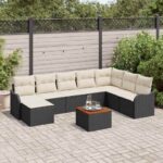 Gartensofa-set mit Speicher 9 pcs Schwarz und Creme Poly-Rattan