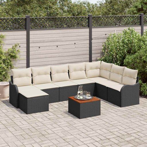 3356157_1.jpg Gartensofa-set mit Speicher 9 pcs Schwarz und Creme Poly-Rattan – Bild 1