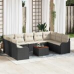 Gartensofa-set 10 pcs Schwarz und Creme Poly-Rattan