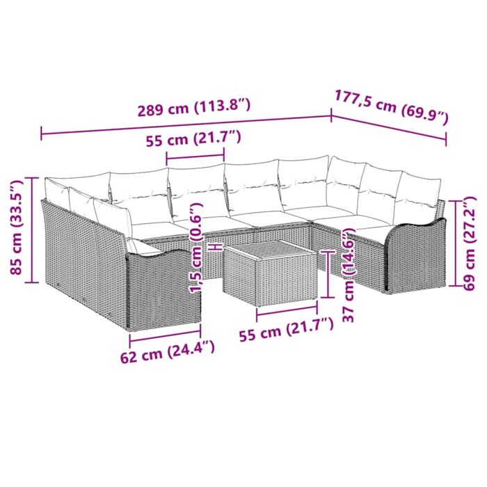 Gartensofa-set 10 pcs Schwarz und Creme Poly-Rattan – Bild 13
