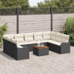 Gartensofa-set 10 pcs Schwarz und Creme Poly-Rattan – Bild 3