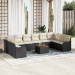 Gartensofa-set 11 pcs Schwarz und Creme Poly-Rattan