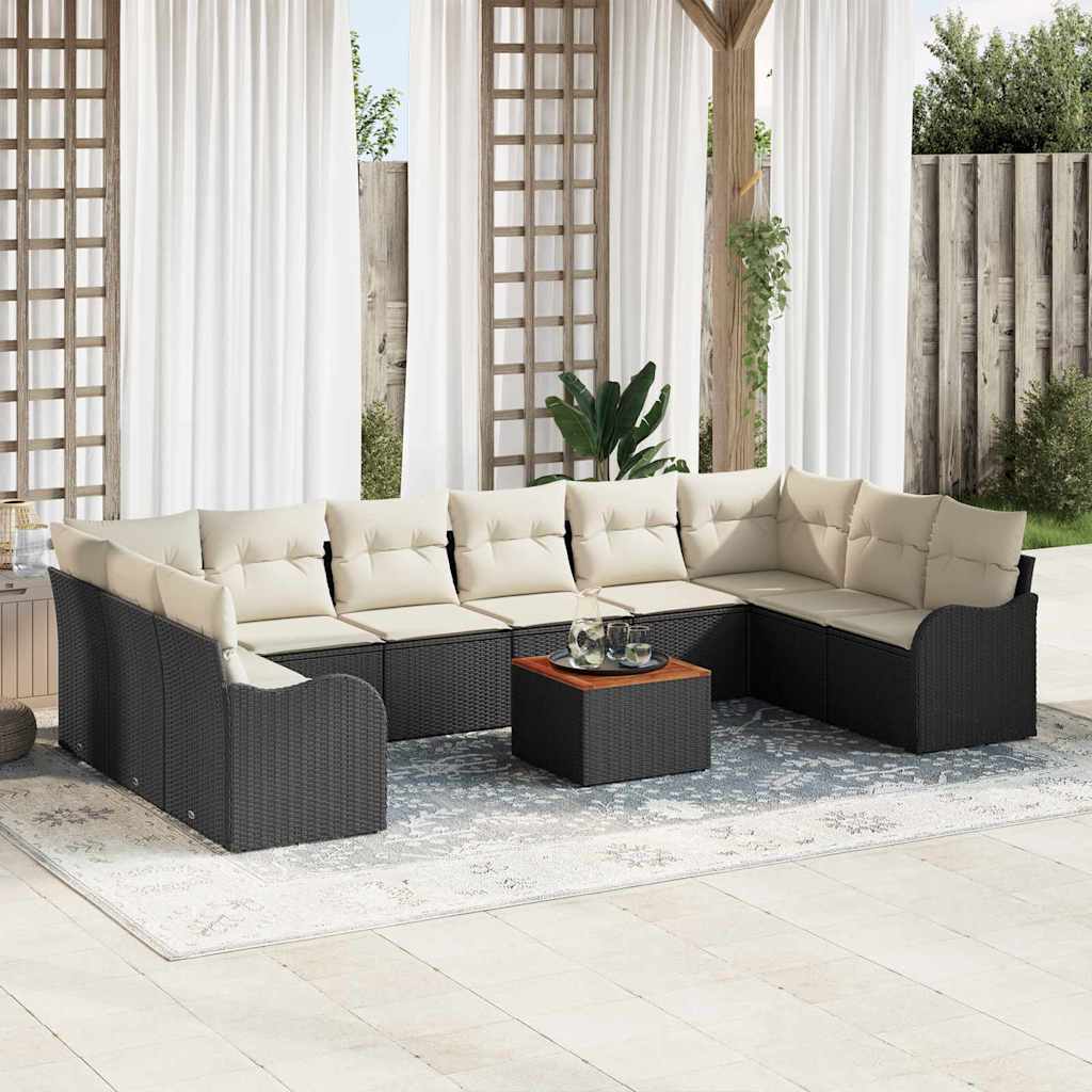 3356171_1.jpg Gartensofa-set 11 pcs Schwarz und Creme Poly-Rattan – Bild 1
