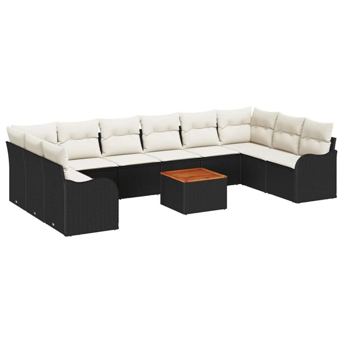 Gartensofa-set 11 pcs Schwarz und Creme Poly-Rattan – Bild 2