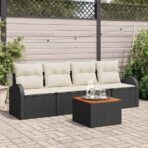 Gartensofa-set mit Speicher 5 pcs Schwarz und Creme Poly-Rattan