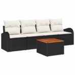 Gartensofa-set mit Speicher 5 pcs Schwarz und Creme Poly-Rattan – Bild 2