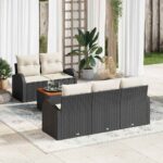 Gartensofa-set mit Speicher 6 pcs Schwarz und Creme Poly-Rattan