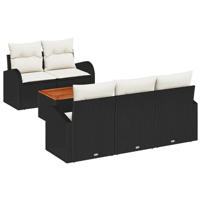 Gartensofa-set mit Speicher 6 pcs Schwarz und Creme Poly-Rattan – Bild 2