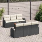 Gartensofa-set mit Speicher 7 pcs Schwarz und Creme Poly-Rattan – Bild 3