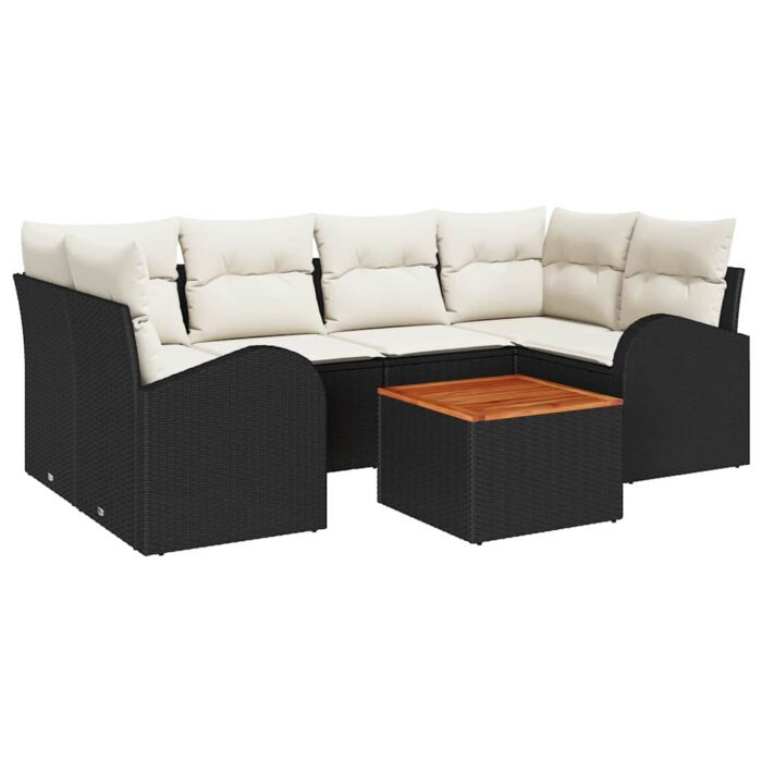 Gartensofa-set mit Speicher 7 pcs Schwarz und Creme Poly-Rattan – Bild 2