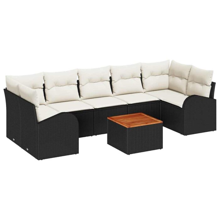 Gartensofa-set mit Speicher 8 pcs Schwarz und Creme Poly-Rattan – Bild 2